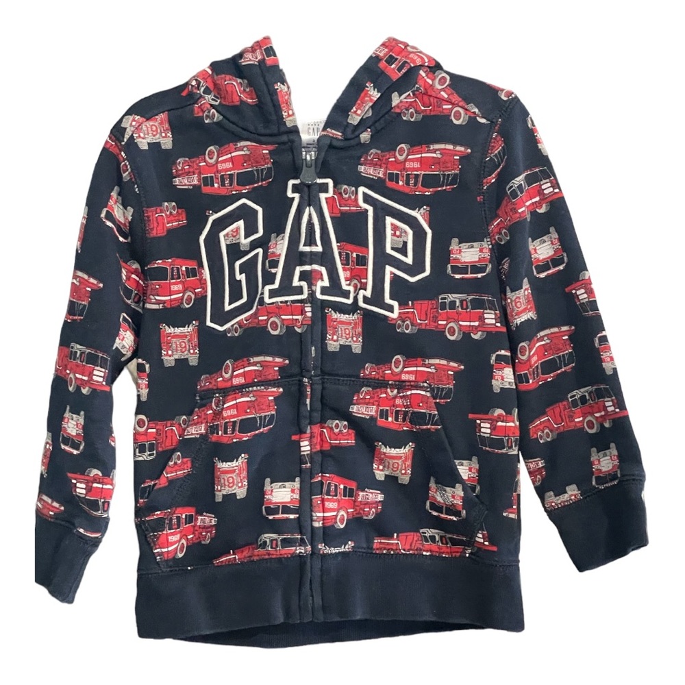 Gap Fire Truck Hoodie Zip Up Sweatshirt Boys 3 Years Baby Gap Navy Blue Red